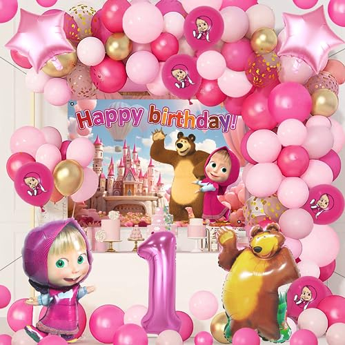 78 Pcs Mascha Geburtstag Deko, Ballon, Luftballons, Party Dekoration, 1 Jahre Luftballons