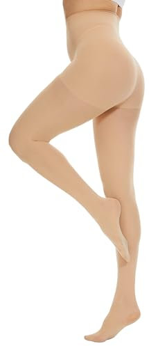 CozyWow Strumpfhose Damen 80D mit Bauchweg Effekt Figurformende Control Top Hoch Taille Semi Opaque Stützstrumpfhosemit verstärktem Höschenteil Beige S-M