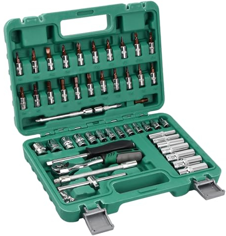 Ehuihuan Juego de Vasos 1/4'', Juego de Puntas, Vaso Universal, Llave de Trinquete, Mango Giratorio, Kit de Herramientas para Automóvil 53 Piezas, Barras de Extensión para Reparación de Bicicletas