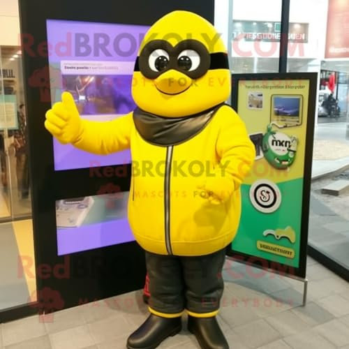 REDBROKOLY Giallo limone orologio da polso mascotte personaggio costume vestito con una giacca di pelle e guanti