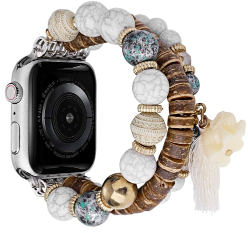 UCK-KIT Perlen Armband Kompatibel Mit for Apple Watch Straps 38MM-49MM, Frauen Mädchen Elastische Ersatz Stretch Strap Für SE/8/7/6/5/ /4/3/2/1 Serie,Weiß,38/40/41MM
