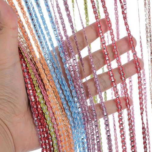 Blogiiup Beaded Door Curtain Fly Screen, Door Fly Screen Curtain 39.37x78.74 inch Extra Length Tassel Style Hanging Lightweight Shiny Decorative Fly String Curtains for, Doorways Rainbow Color