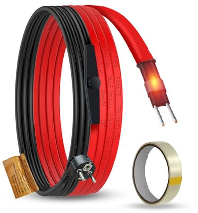 Frostschutz Heizkabel, Selbstregulierendes Heizkabel inkl. Thermostat und Schuko-Stecker, Rohrheizkabel für Rohrfrostschutz 25W/M 230V IP65, 6M