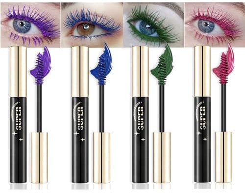 Riroenst Farbige Mascara-Sets, 4 Stück bunte Mascara, voluminöse Wimpern, schnell trocknend, lang anhaltende charmante voluminöse Mascara für Wimpernaugen-Make-up, tierversuchsfrei vegan