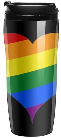 LGBT Proud Rainbow Heart Coffee Cup Reusable Travel Mugs Double Wall Plastic Cups Tumbler with Lid 350ml