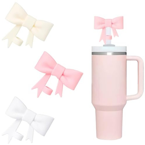Pack de 3 Fundas para Pajitas Stanley Cup 10 mm Cute Bow Material de Silicona para Pajitas Antipolvo Funda 30 y 40 oz Multicolor