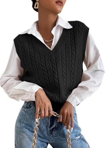 shownicer Pulls sans Manches Gilet Tricoté Veste Chaud Chandail Sweater Col V Automne Hiver Pullover Décontracté Pull A Noir M
