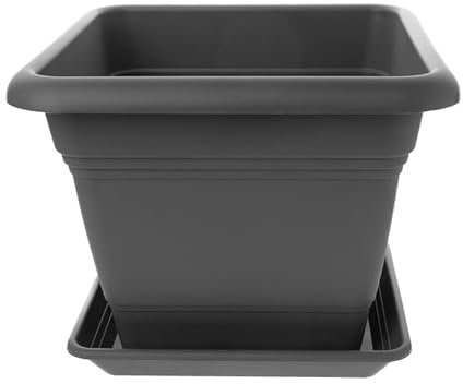 Pot de fleurs de 40 x 40 cm avec soucoupe – Grand pot de fleurs en plastique résistant au gel pour l'extérieur – Fabriqué en Allemagne – Grand pot de fleurs avec protection UV et réservoir d'eau –