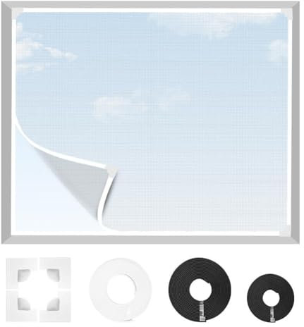 Zanzariera Magnetica Finestra 120x130 cm, Zanzariere per Porte Finestre, per Tenere Fuori Insetti, Mosche e Zanzare, con Cornice, Tagliata Individualmente su Misura, Senza Forare o Avvitare, Bianco