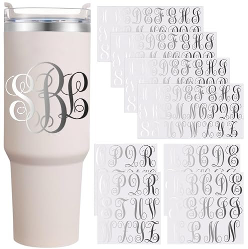Fullhawl 8 Sheets UV Dtf Cup Wrap Waterproof Split Initial Letters Stickers Custom Vinyl Lettering Alphabet Stickers Personalized Vinyl Name Decals for Tumbler Notebooks Cup Laptop DIY Crafts(Silver)
