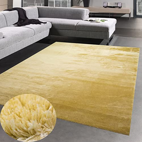 CARPETIA Teppich Wohnzimmer Esszimmer Arbeitszimmer rutschfest weich mit ansprechendem Uni-Design in Gold 200 x 280 cm