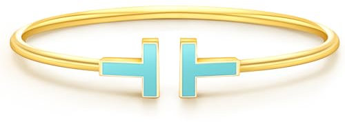 VIVILE Edles Türkis Armreif Gold,Edelstahl Armband Damen,Buchstabe T Sterling Silber 925 Armbänder,Dupes,Ideal Geschenk für Frauen,Mode Schmuck