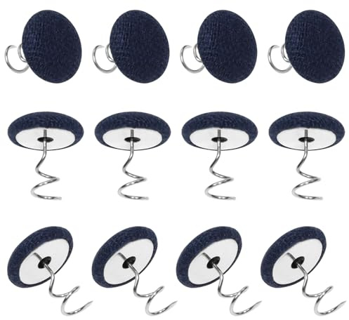 Mini Skater Small Linen Fabric Covered Button Upholstery Twist Pins Classy Bed Skirt Pins for Slipcovers Headliners Fixed, Pack of 12 (Navy Blue)