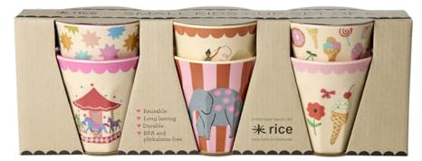 Rice Melamin Becher - Pink Fun Fair Print - 6er-Set Becherset Kinderbecher Campingbecher Campinggeschirr Trinkbecher Melamingeschirr Bruchsicher BPA-frei 160ml