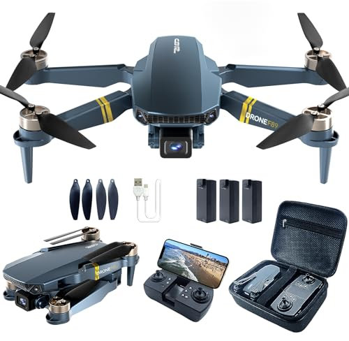 Drone pieghevole per principianti con fotocamera - 2650 ft di portata, 60+ min di volo, WiFi FPV, 4K HD, motore brushless, Auto Hover, Auto Follow (3 batterie)