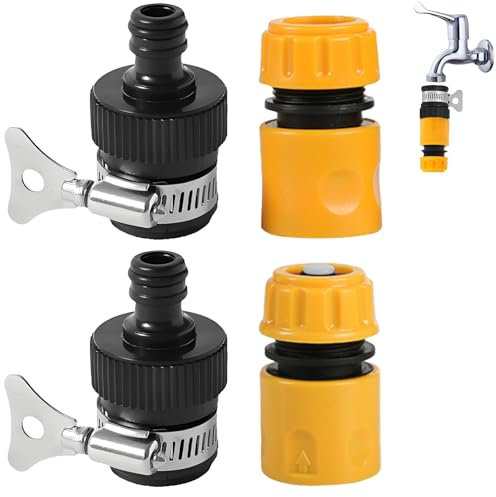 4Pcs Hose Pipe Tap Connector, Universal Kitchen Tap Hose Connector with Adjustable Locking Collar, 22-24mm Multi-Purpose Adapter for Garden, Bathroom and Indoor Faucets