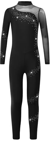 Sinleey Abito Da Ginnastica Per Ragazze Maniche Lunghe Tuta Intera Per Ginnastica Con Strass Abito Da Danza Bambini Body Balletto Body Pattinaggio Artistico Nero 15-16 anni