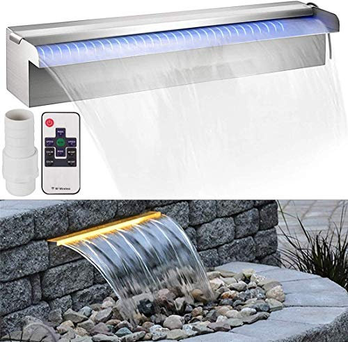 Fontana rettangolare per stagno in acciaio inox, da giardino, all'aperto, in piscine a terra, cascate, colore chiaro, 600 l