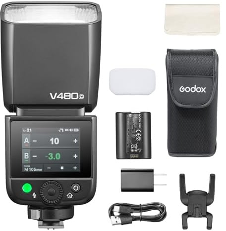 Godox V480-C Camera Flash for Canon, GN50 2.4G Wireless TTL Flash Speedlite | Touchscreen Control, USB-C Charging, 1.7s Fast Recycle Time, 650 Full-Power Flashes, 1/8000s HSS TTL Flash Speedlite