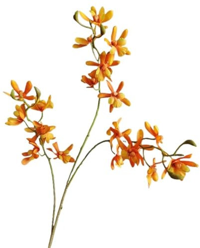 HUFFA Simulación de orquídea Mariposa fénix de Tres Tenedores: Flor de cymbidium de Las Cuatro Estaciones for decoración de hogar, Hotel y Bodas.(Naranja)
