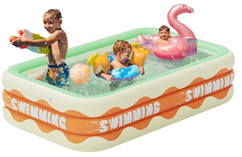 Familienpool Planschbecken, 130x90x50cm Verdickter 3 Lagiger Oberirdischer Aufblasbarer Pool, Swimming Pool Aufblasbar Groß Rechteckig Für Garten Oder Terrasse, Einfaches Set