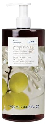 KORRES SANTORINI GRAPE Duschgel mit reinigendem Salbei-Extrakt, mit leckerem Duft von fruchtigen Trauben, dermatologisch getestet, vegan, silikon- und parabenfrei, 1L