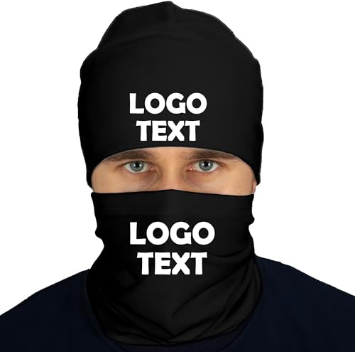 Personalisiertes Set – Buff mit Mütze mit Logo & Text – warm, leicht & antibakteriell – Funktionsmütze & Multifunktionstuch