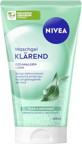 NIVEA Waschgel Klärend, Reinigungsgel mit Ozeanalgen und Zink, porentiefe und mattierende Gesichtsreinigung, geeignet für zu Unreinheiten neigende Haut (150 ml)