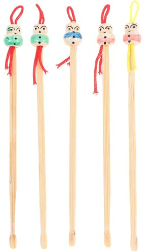 Bamboo Ear Wax Remover 5pcs Doll Head Ear Cleaning Set | Bamboo Cleaners Bamboo Earpicks, Japanese Bamboo Picks for Home and Personal Care Random Color