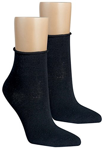 ch-home-desgin 3 Paar Kurzsocken Kurzstrumpf,Rollrand '' Schwarz Weiß für Teenager und Damen RS-5267 (39-42, Schwarz)