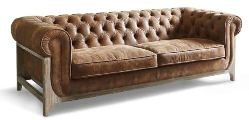 Loberon Sofa Swansboro, braun | Edle Chesterfield-Steppung - Landhaus-Stil - Weiche Haptik - Zeitlos Elegant - Couch - Sitzmöbel - Eschenholz - Schweinsleder
