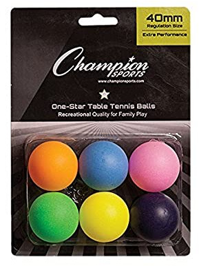 Champion Sports Tischtennisbälle, 1 Stern, 1 Star Multi Color Table Tennis Balls, 6 Pack, Bunt