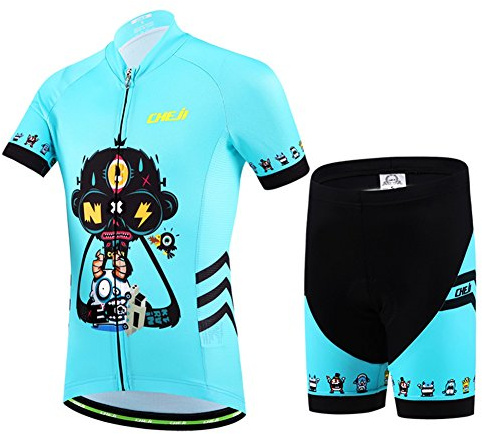 LSHEL Traje de Ciclismo Niño, Jersey Conjunto Ropa Maillot de Ciclismo para Niños y Niñas Bicicleta Camiseta Manga Corta y Pantalones, Azul, 9-11 años
