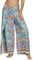 Nuofengkudu Damen Sommerhose Hippie Lange Hosen mit Schlitz Lockere Weites Bein Palazzo Bunt Flowy Yogahose Luftige Elegant Leicht Freizeit Sommer Strand Urlaub(Grün Floral,Größe M,Etikett S/M)