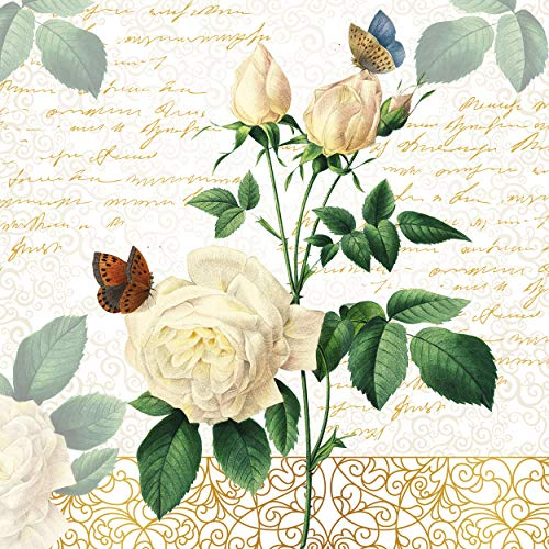 Tischdeko 20 Stück Serviette Weiße Rosen Sommer Blumen