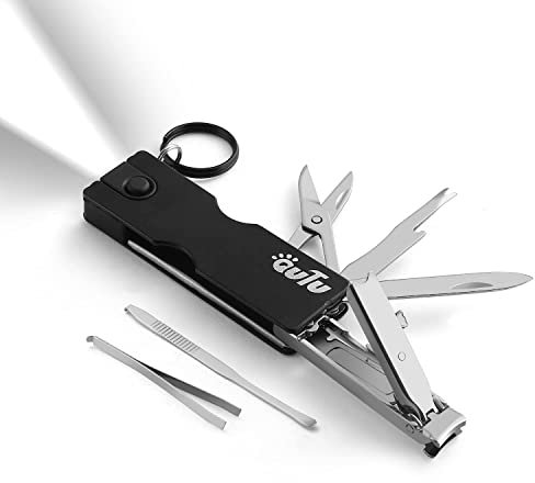 OUTU Keychain Nail Clippers Multitool, 8 in 1 EDC Utility Tool with Nail Clipper, Scissors, Tweezers, Gifts for Him Men Husband Dad Boyfriend (Black)