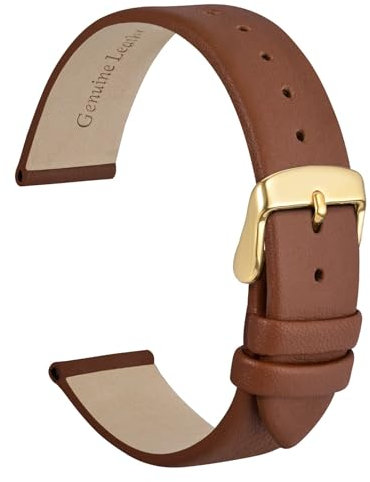 WOCCI 18mm Bracelet de Montre élégant pour Femme avec Boucle en Or (Marron Terre Cuite)