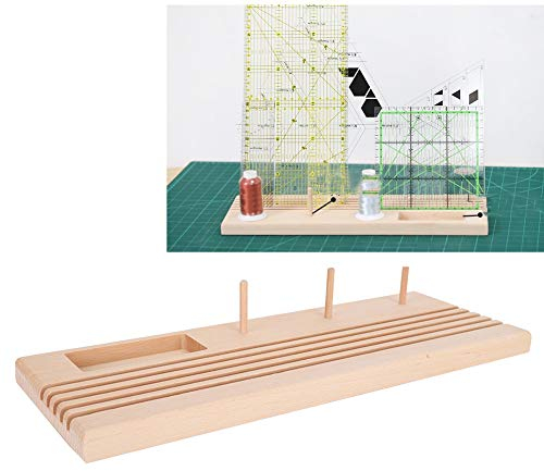 Oumefar Soporte de regla de acolchado de madera de haya, soporte de organizador de almacenamiento de carretes, herramienta de costura DIY, grande para bobina de regla de retazos Artsupplies