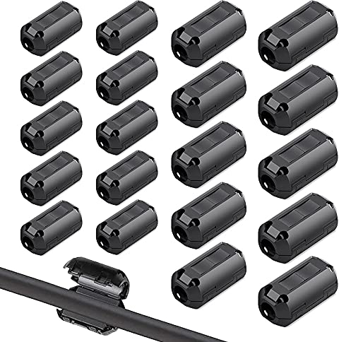 QitinDasen 20Pcs Schwarz Ferrit Ringkern Kabel-Clip Set, Ferrite Ring Core, RFI EMI Rauschunterdrückung, EMI Entstörfilter Ferritfilter, Klappferrit Ferritkern Kabelklemme (3.5mm 5mm 7mm 9mm)
