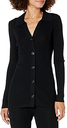 The Drop, Constance, Maglia da Donna, a Costine con Abbottonatura Frontale, Nero, XS