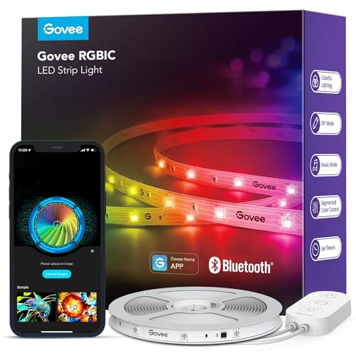 Govee RGBIC LED Strip Lights, 32.8ft Smart LED Lights for Bedroom, Bluetooth LED Lights APP Control, DIY Multiple Colors on One Line, Color Changing LED Strip Lighting Music Sync, Home Decor