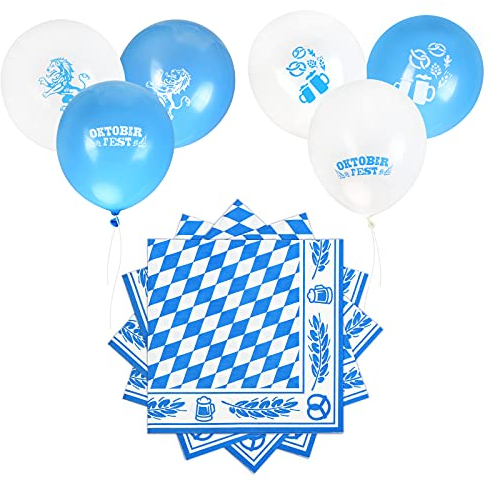 TAROME 46 STK Oktoberfest Servietten Deko,Bayern Papierservietten Oktoberfestservietten 33 x 33CM Oktoberfest Luftballon bayerische Partyservietten für Bierzelten Wiesn Tischdeko (blau & weiß)