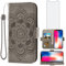 Asuwish Handyhülle für iPhone XS/X Hülle mit Glas Folie Schutzfolie Kartenfach Klappbar Leder Geldbörse Ständer iPhone10Hülle i 10 10s 10x 10xs Handy Hüllen Mandala Schutzhülle Cover Phone Case Grau