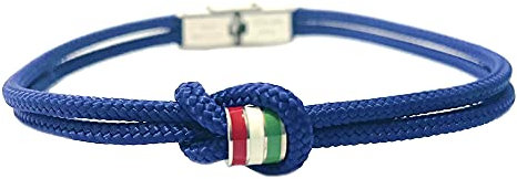Bracciale Uomo Italia Nazionale | Acciaio Inox e Corda in Cotone | Braccialetto Sportivo Tricolore Verde Bianco Rosso | Accessorio Regolabile da Polso per Tifosi Azzurri bcc0055