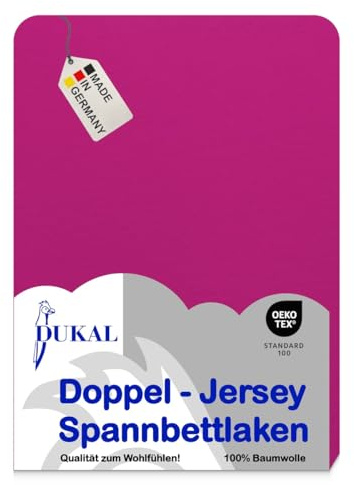 Dukal | Topper Spannbettlaken | max. Höhe 10 cm | 140 x 200 cm | aus hochwertigem DOPPEL-Jersey | 100% Baumwolle | Farbe: fuchsia