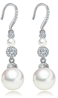Banemi Nobel Schmuck Ohrringe, Schmuck Frauen Ohrringe Dangle Pearl mit Cubic Zirkonia Angelhaken Ohrhänger Geschenk für Freundin