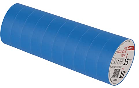 EMOS PVC-Isolierband Blau 10er Pack, 15mm x 10m, 0,13mm Bandstärke, selbstklebend, hohe Spannungsfestigkeit und Anwendungstemperaturbereich, UV-beständig, wasserdichte Verbindung, ohne Textilgewebe