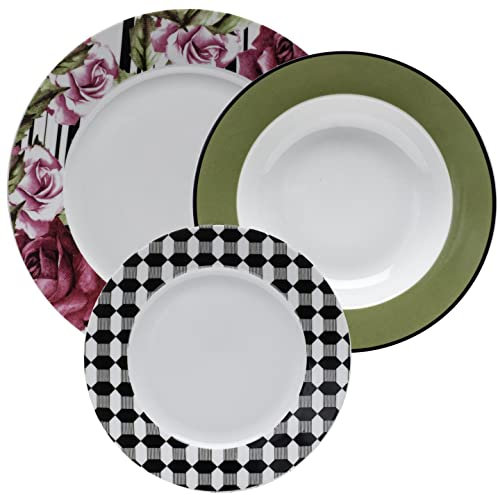Evviva Servizio piatti da 6 Persone 18 pezzi, in porcellana (Servizio 18 pezzi, Roseline)