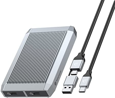 Dual-Bay NVMe Enclosure Tool Free, Yottamaster USB3.2 Gen2 Type C M.2 NVMe SSD Enclosure with Heatsink Aluminum SSD Caddy for PCIe M-Key, B&M Key SSD