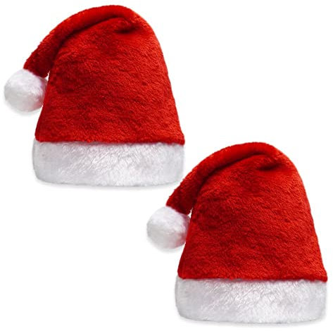 MSPEBEC 2pcs Weihnachtsmütze, Velvet Weihnachtsmützen, Nikolausmütze Plüsch, Nikolausmütze Plüsch für Erwachsene und Kinder, Weihnachtsmützen für Weihnachtsfeier Dekoration